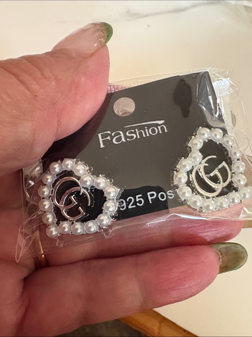 Pearl Heart Stud Earrings with Interlocking Logo Accent